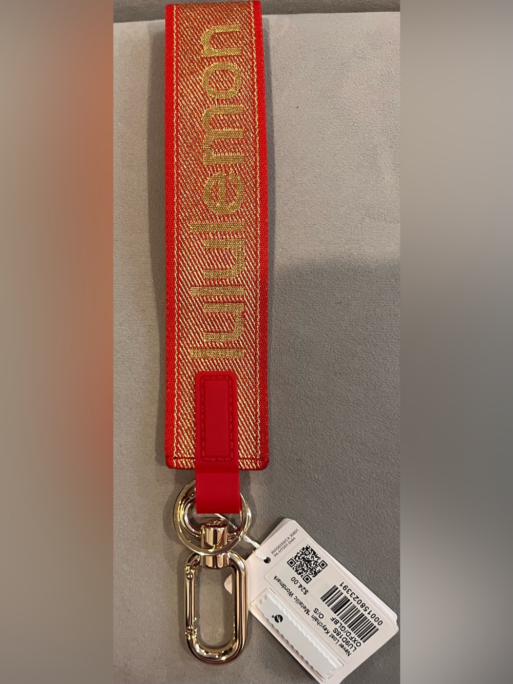 Lululemon Neverlost Keychain- Red and Gold Key Strap with Clasp
